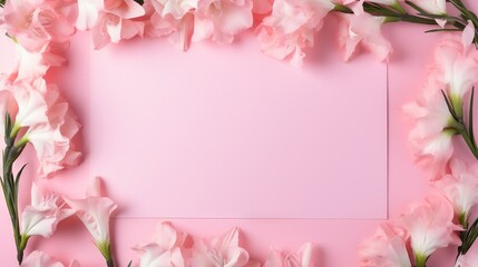  a pink background with pink flowers and a pink square frame.  generative ai