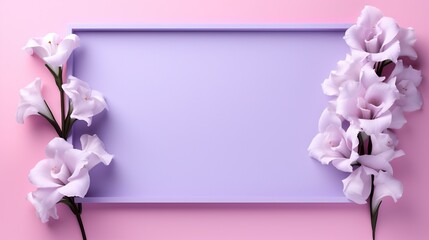  a purple frame with flowers on a pink background with a place for a text.  generative ai