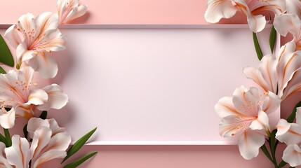  a pink background with flowers and a white frame on it.  generative ai
