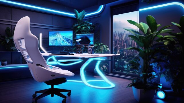 Inspiring office interior design Tech-inspired style Office featuring Futuristic design architecture. Generative AI AIG 31.