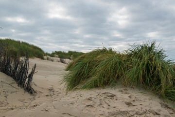 Die Ostfriesische Insel Borkum im Oktober mit Wegen durch die Dünenlandschaft. Dieser Teil der Insel gehört zum Nationalpark Wattenmeer.