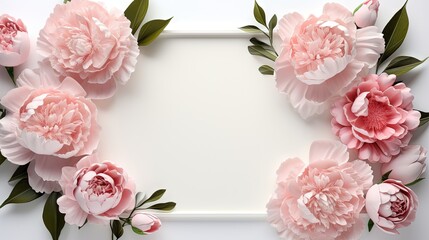  a picture frame with pink flowers on a white background with a place for text.  generative ai