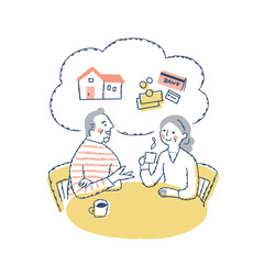 資産についてテーブルで話し合うシニアカップル