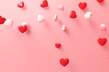 Red and white hearts on pink background. Design for Valentine's day, women's day, mother's day.