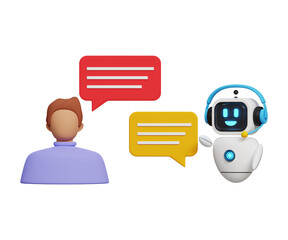 3D AI assistant. AI business and IOT concept. Future marketing. Artificial intelligence chat bot. AI chat bot chatting with human. 3d illustration