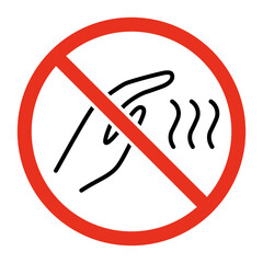 Risk of burn, forbidden holding hand on hot, line sign. Safe handling of heating. Vector