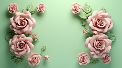  a green background with pink flowers and leaves on it, and a letter n on the left side of the image.  generative ai
