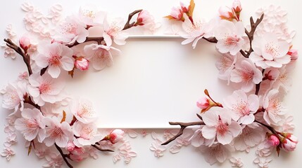  a picture frame with pink flowers on a white background with space for text.  generative ai