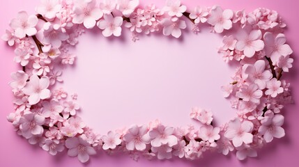 Fototapeta na wymiar a pink background with pink flowers arranged in a rectangle. generative ai