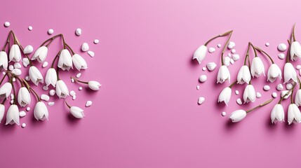  a bunch of white flowers on a pink background with a pink background.  generative ai