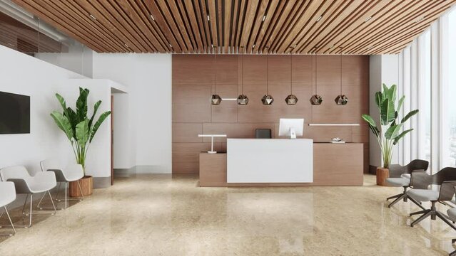 3D Animation Of Office Building Lobby Reception Interior