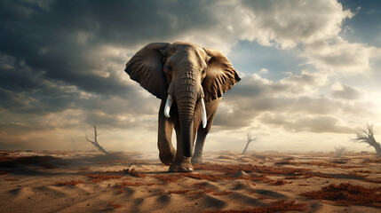 Elephant in a Desert Landscape