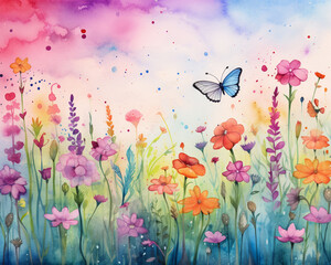 Fototapeta na wymiar flowers and butterflies