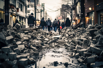 Obraz premium people on the street after eartquake