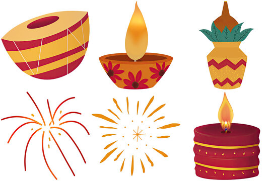 Happy Diwali Deepavali  candles, Indian musical instrument, tabla, Diya, kalash, fireworks  Transparent PNG Clipart Collection