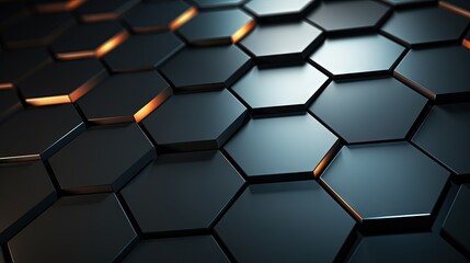  a black and gold hexagonal background with some light.  generative ai