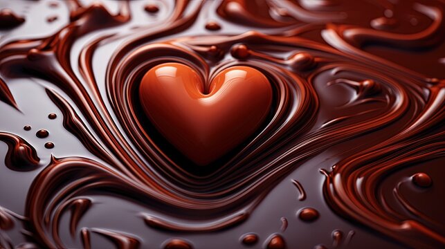  a heart shaped chocolate liquid with a swirly pattern on it.  generative ai