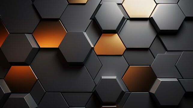  a black and gold hexagonal background with a light in the middle. generative ai © Shanti