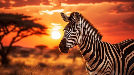 Fototapeta na wymiar Zebra at sunset