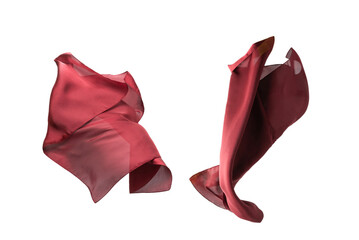 Flowing red silk scarf isolated on white background.