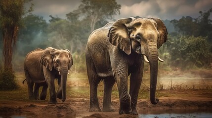 Elephants at a watering hole in the Kruger National Park