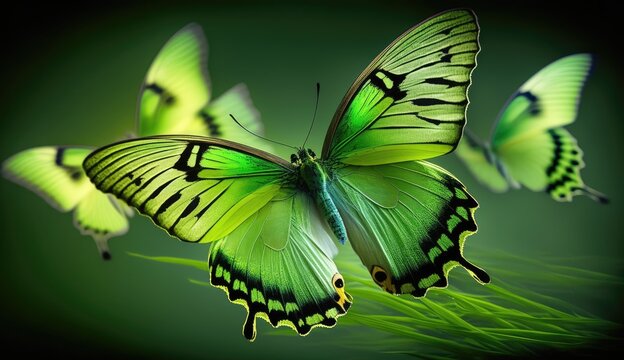 Beautiful green butterfly on a green background