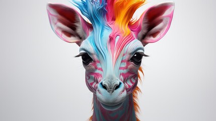  a giraffe with a colorful hair pattern on its face.  generative ai