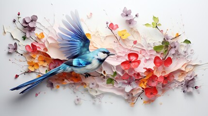  a blue bird sitting on top of a bunch of flowers.  generative ai - obrazy, fototapety, plakaty