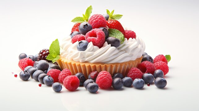  a cupcake with whipped cream and berries on top of it.  generative ai