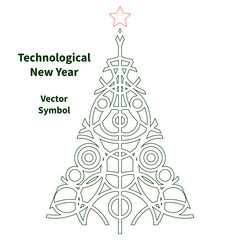 Geometric Christmas tree. Technological Christmas tree logo. Christmas background. Vector illustration isolated on white background. Blank, template for postcards, idea for packaging design.