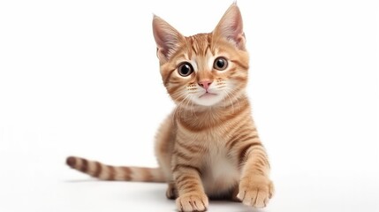 Close-up portrait of cute Bengal cat on white background