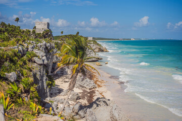 Pre-Columbian Mayan walled city of Tulum, Quintana Roo, Mexico, North America, Tulum, Mexico. El...