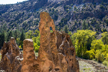 Bandelier National Monument near Los Alamos, New Mexico. The monument preserves the homes and...