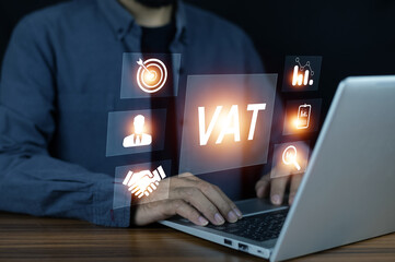 VAT TAX Management concept, Businessman working with computer for VAT TAX Management.