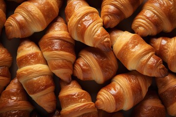 fresh croissant close up background, top up view