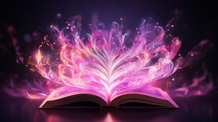  an open book with a pink and purple design on it.  generative ai