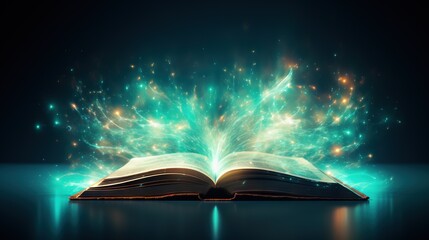  an open book with a glowing light coming out of it.  generative ai