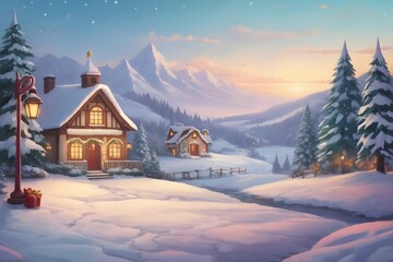 Naklejka premium Christmas Landscape Background, Generative Ai