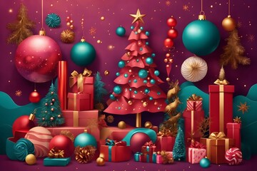 Merry Christmas and Happy New Year Background, Generative Ai