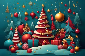 Merry Christmas and Happy New Year Background, Generative Ai