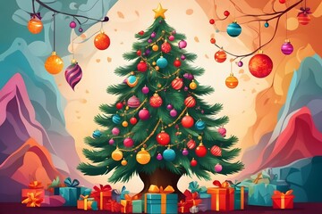 Beautifully Decorated Christmas Tree Background , Generative Ai