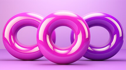  three pink and white circles on a purple background with a pink background.  generative ai