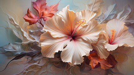  a painting of two large white and red flowers on a blue background.  generative ai