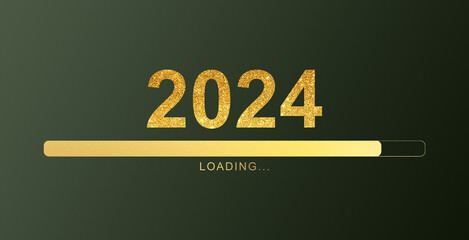2024 happy new year golden loading progress bar isolated on dark background.
