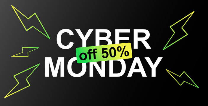 Cyber monday inscription in neon style on a black background. Design element for event advertising, branding, stocks, promotion. Vector illustration.