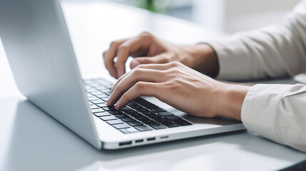Close-up Portrait of Typing Keyboard on Laptop: Online Work and Communication