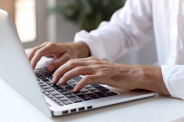 Close-up Portrait of Typing Keyboard on Laptop: Online Work and Communication