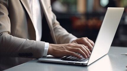 Close-up Portrait of Typing Keyboard on Laptop: Online Work and Communication