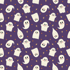 Halloween Ghosts with Emotions Seamless Pattern Design