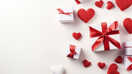  a white box with a red bow and hearts around it.  generative ai